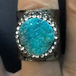 STATEMENT BLUE AGATE & SWARVOSKI CRYSTAL RING